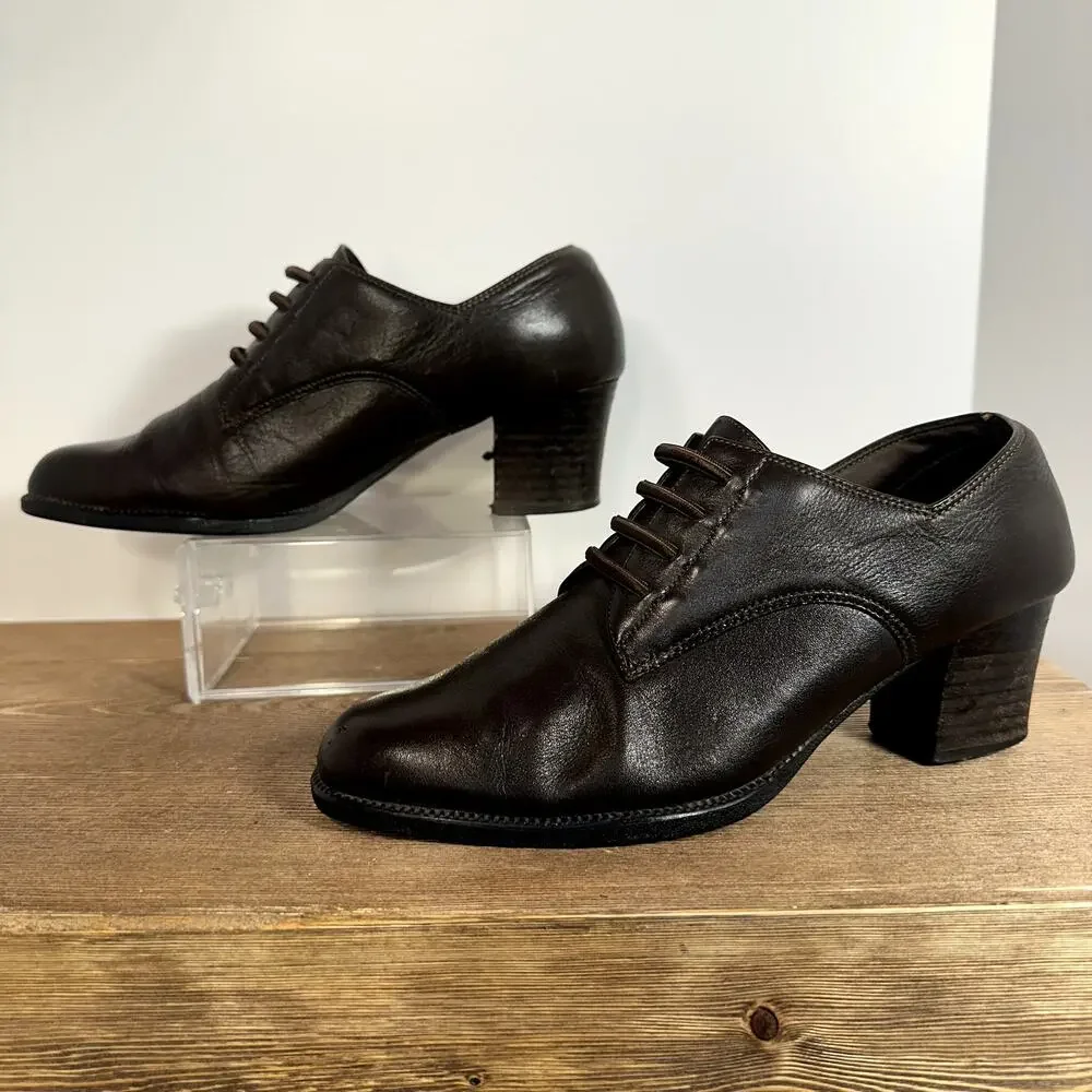 VTG Laura Scott Leather Oxford Heels SZ 7 Lace Up Academia Coquette Grannycore